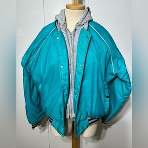 Vintage fleece hooded men’s jacket Snap Up Bomber Aqua Teal